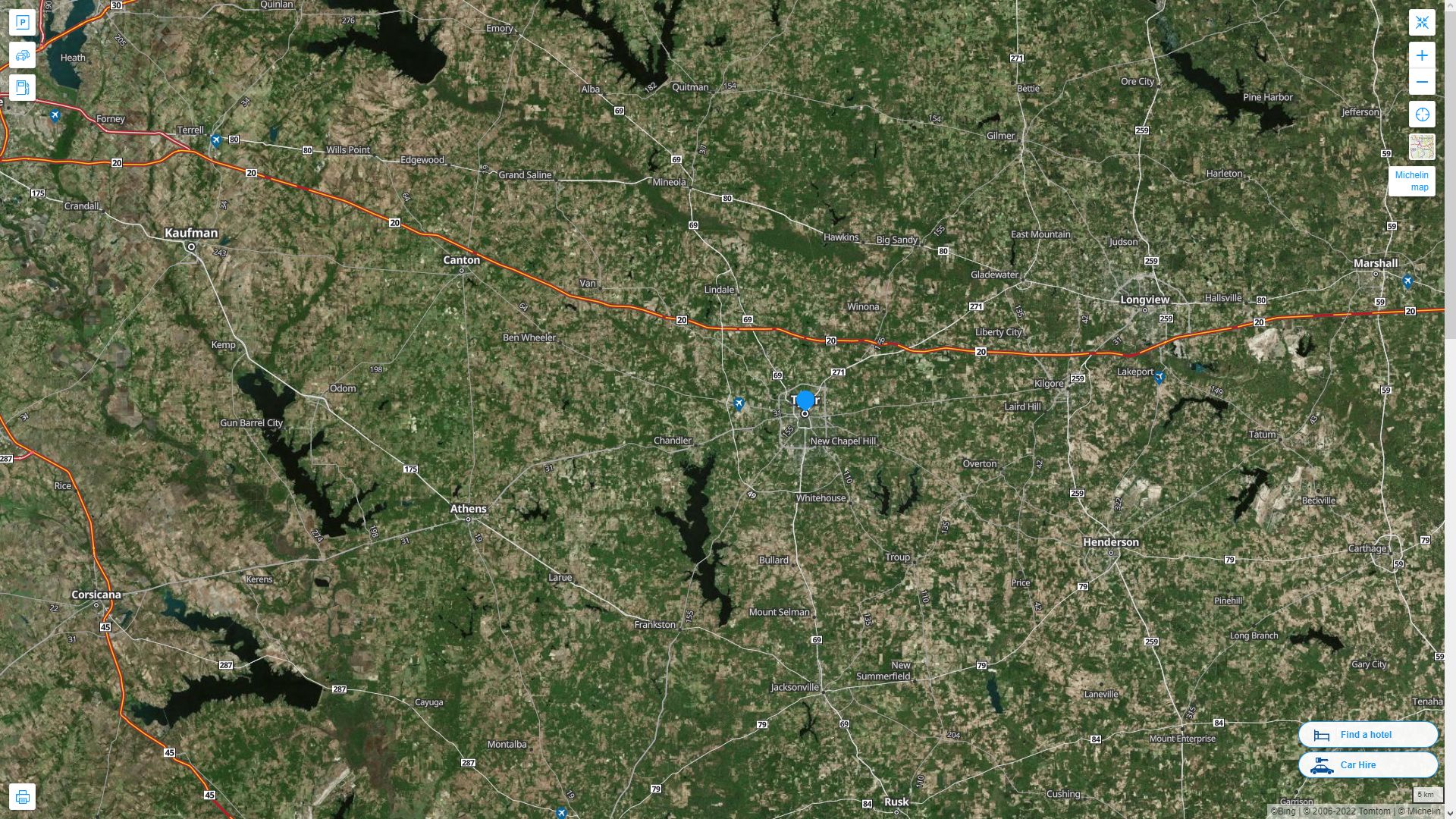 Tyler Texas Highway and Road Map with Satellite View